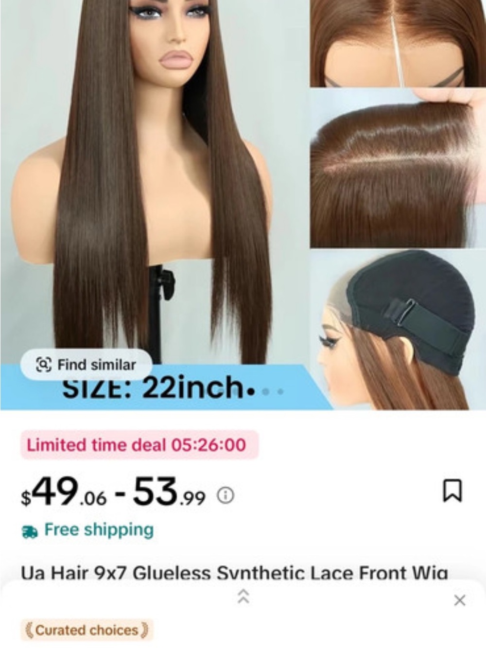 9x7 Glueless Lace Front Straight Wig - Chestnut (22inch